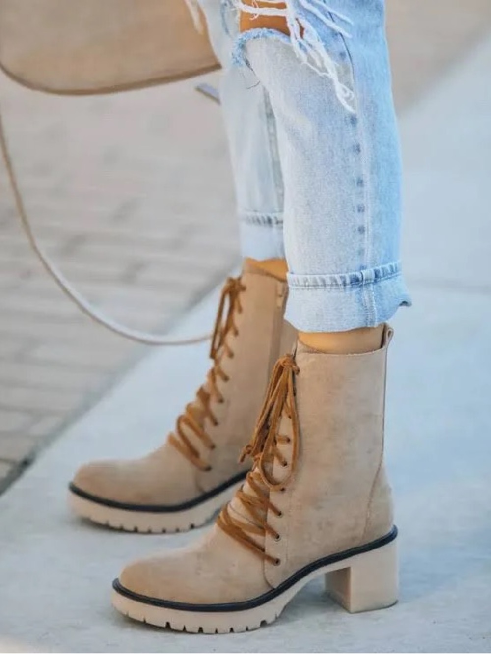 VICI Danny Lace-Up Boots in Latte - Size 10